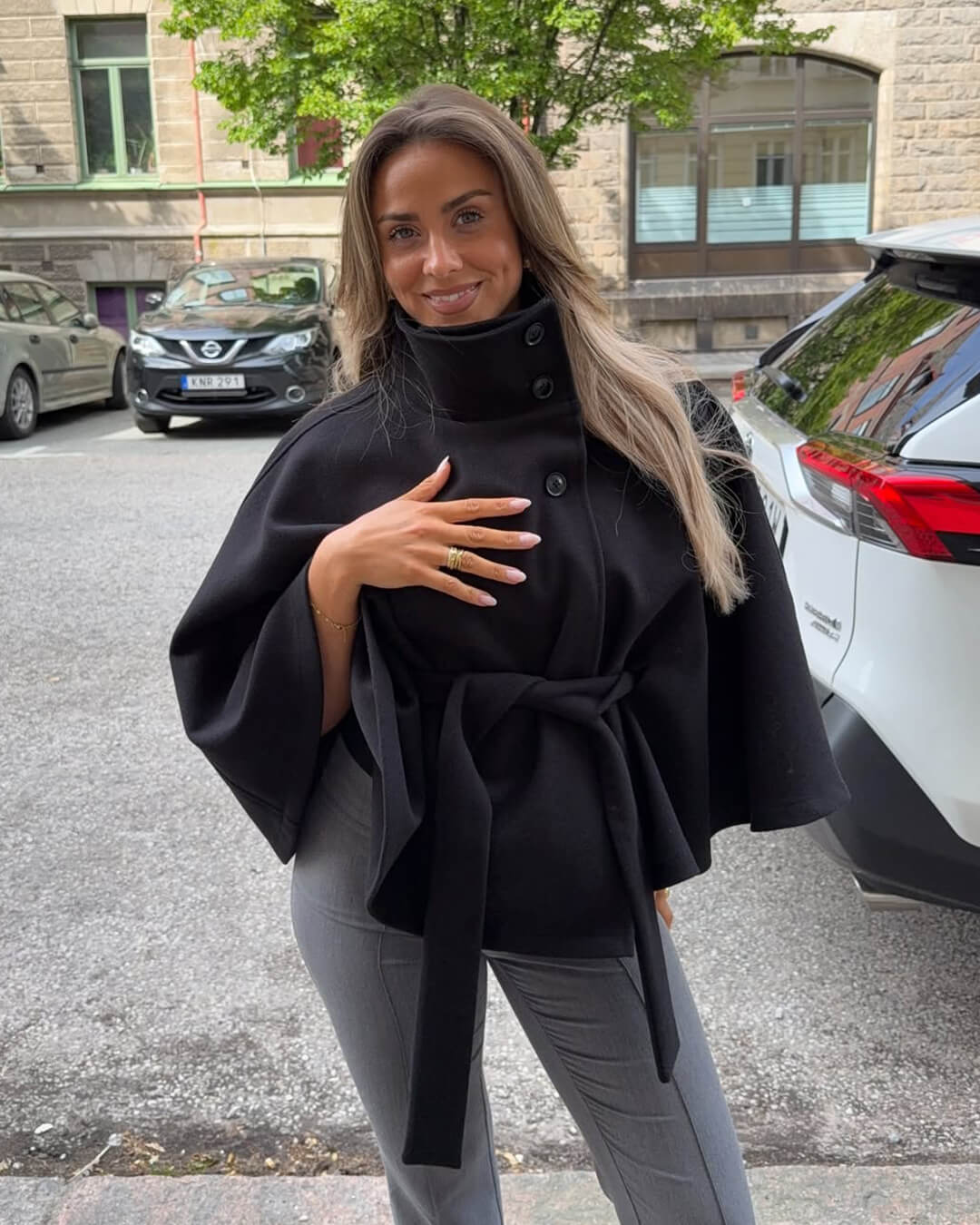 Marianne High-Neck Belted Cape Jacket - Image 13