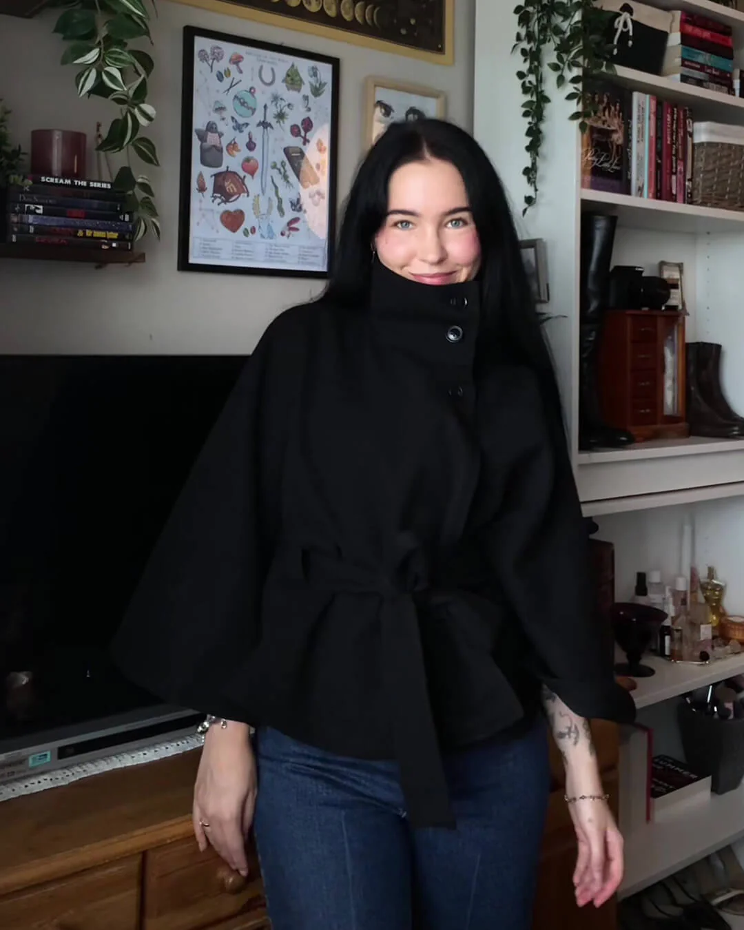 Marianne High-Neck Belted Cape Jacket - Image 15