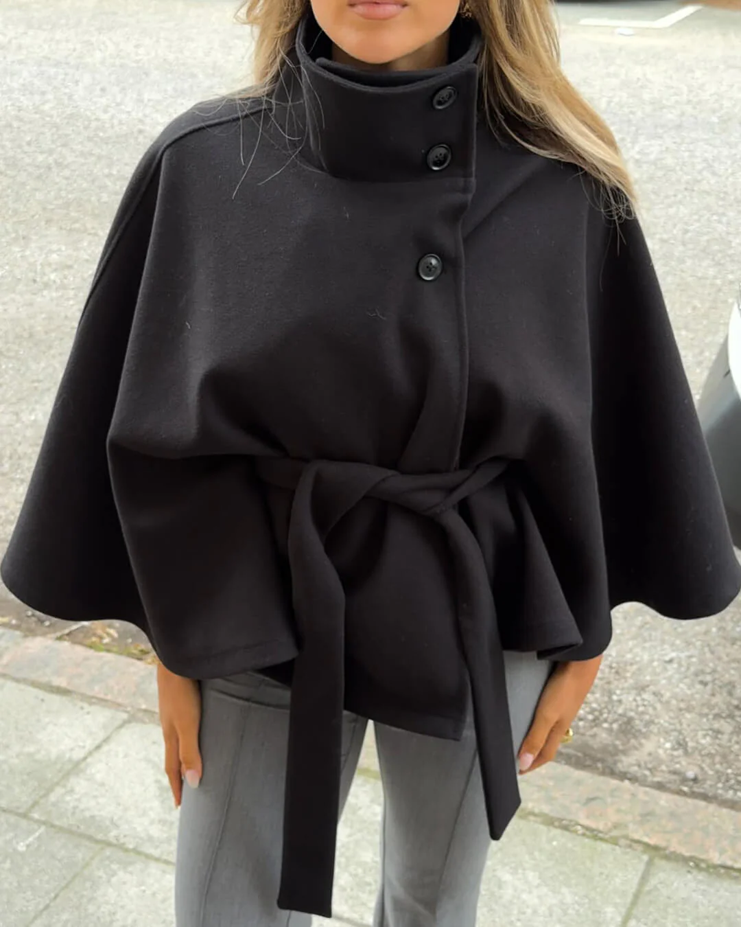 Marianne High-Neck Belted Cape Jacket - Image 16