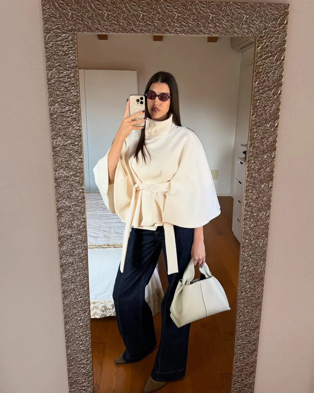 Marianne High-Neck Belted Cape Jacket - Image 4