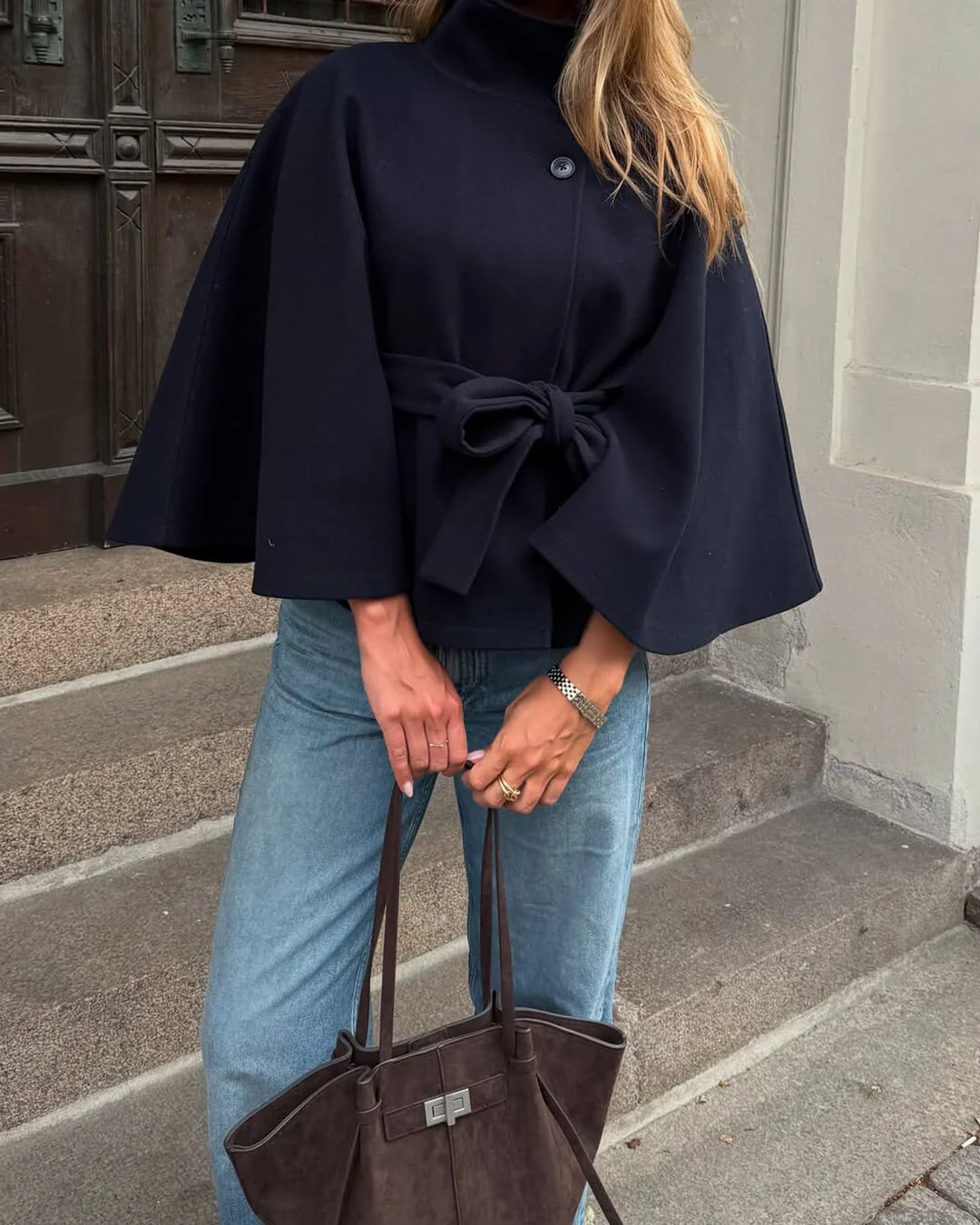 Marianne High-Neck Belted Cape Jacket - Image 6