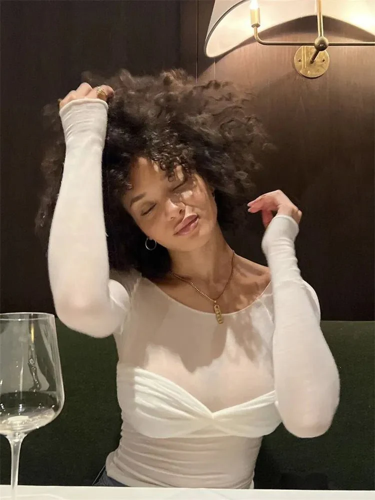 Sara Mesh Sheer Off-Shoulder Top - Image 6