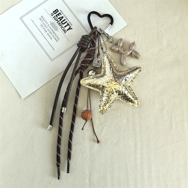 Vegan Leather Star Keychain Pendant - Image 3